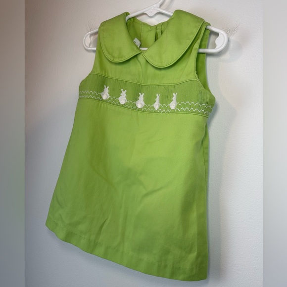 ZUCCINI Toddler Girls Green Smocked Peter Pan Collar Easter Bunny Dress | 4T - Picture 3 of 8